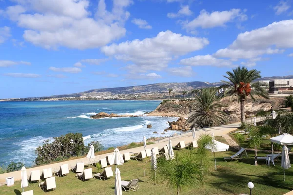 Blick Auf Meer Und Strand Vom Hotelbereich Auf Zypern — Stockfoto