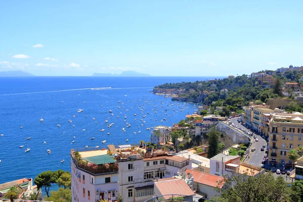 Paisaje Mediterráneo Vista Mar Del Golfo Nápoles Silueta Isla Capri — Foto de Stock