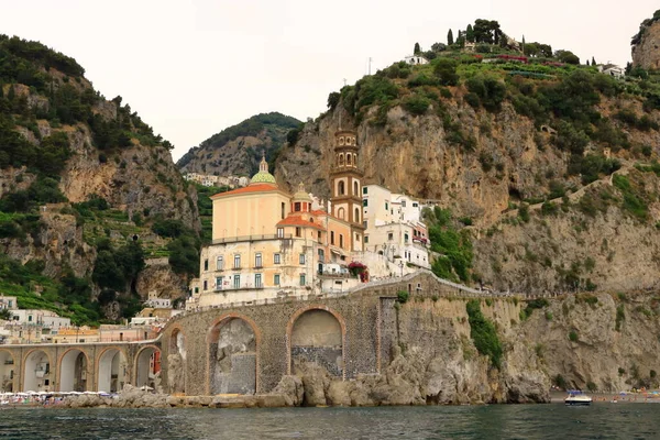 Julio 2021 Amalfi Italia Hermosa Vista Ciudad Amalfi Desde Barco — Foto de Stock