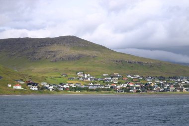 village Sorvagur, Faroe Islands in Denmark from the sea