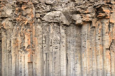 İzlanda 'daki Studlagil Kanyonu' ndaki nehrin üzerindeki görkemli bazalt sütunlar.