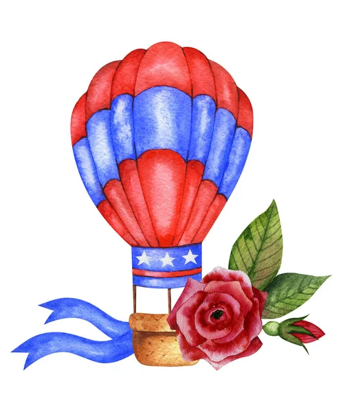Suluboya Çizimi Abd Nin Bağımsızlık Gününü Kutluyoruz Kırmızı Güllerin Balonların — Stok fotoğraf