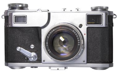 Beyaz arkaplanda eski fotoğraf makinesi