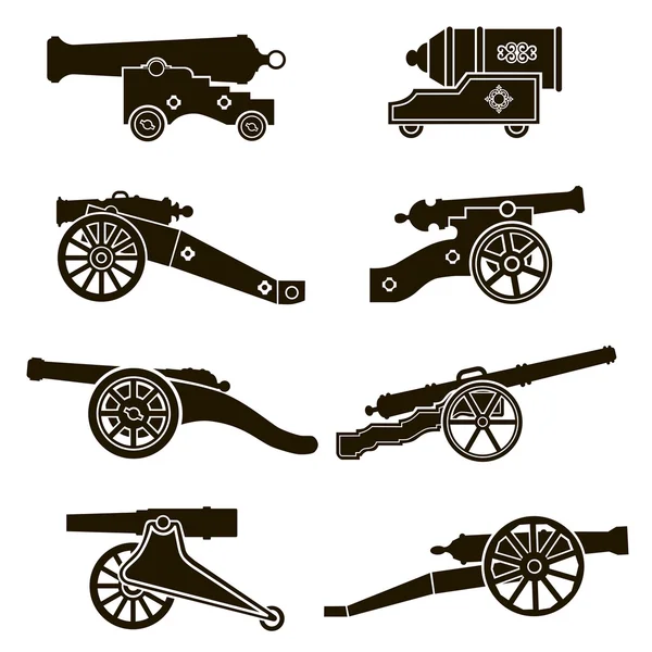 8 icons of old guns — Stock Vector