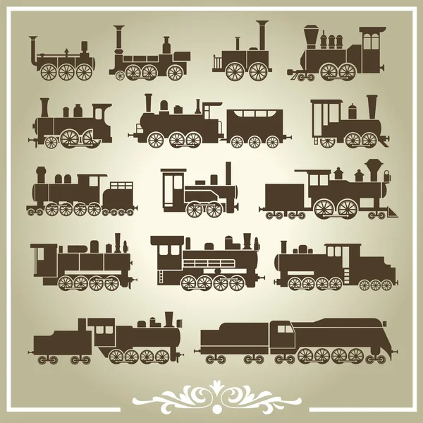 15 ikon lokomotywa retro — Wektor stockowy