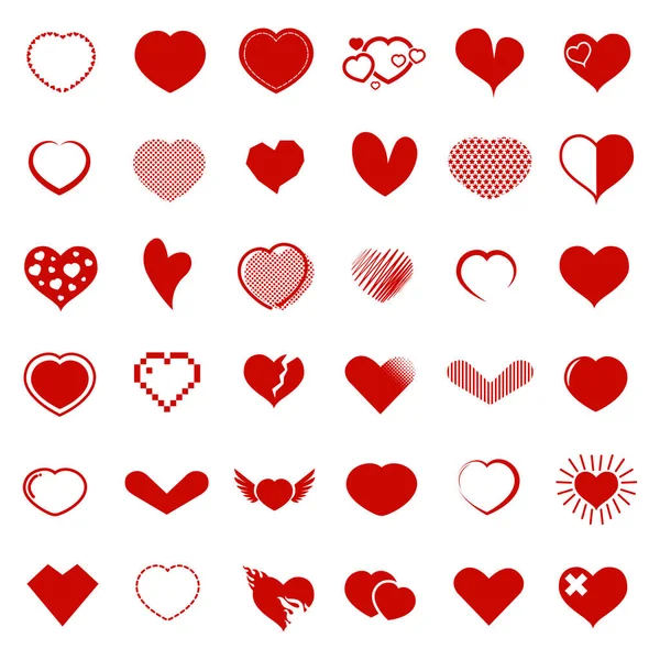 Beyaz Arka Planda Farklı Güzel Kırmızı Kalp — Stok Vektör