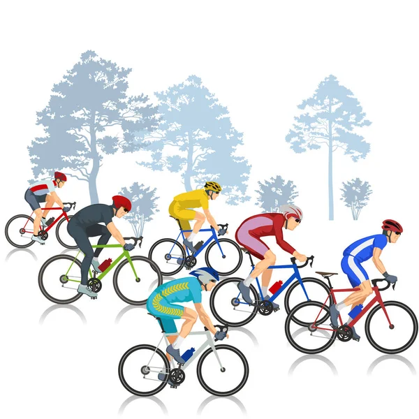 Cyclistes Vectoriels Uniformes Colorés Sur Des Vélos Mouvement Avec Une Illustration De Stock