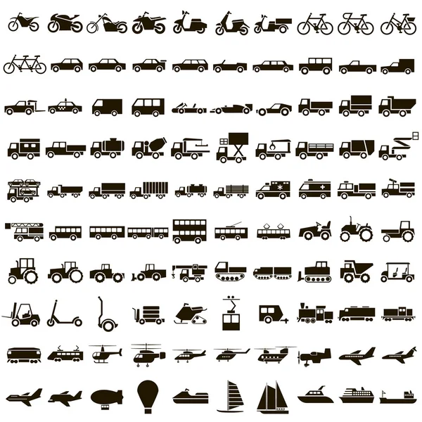 100 iconos vectoriales de transporte — Archivo Imágenes Vectoriales