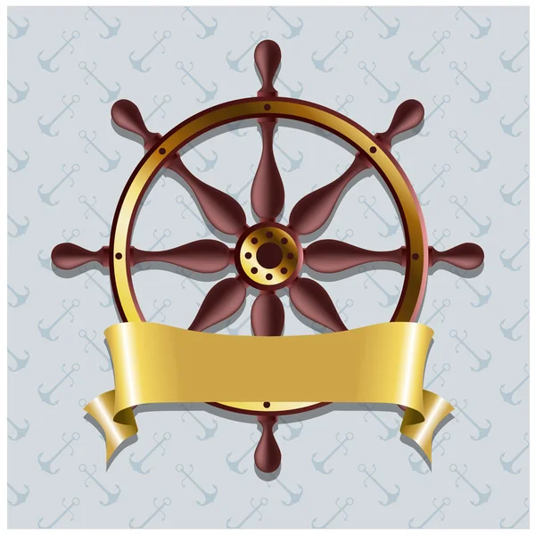 Vector sea card with handwheel — Stock Vector