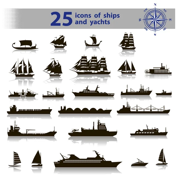 Ikony 25 statków i jachtów — Wektor stockowy