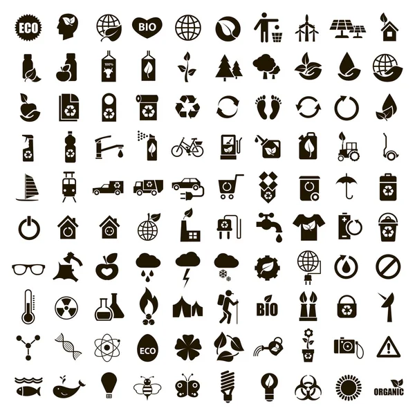 100 black ecological icons — Stock Vector
