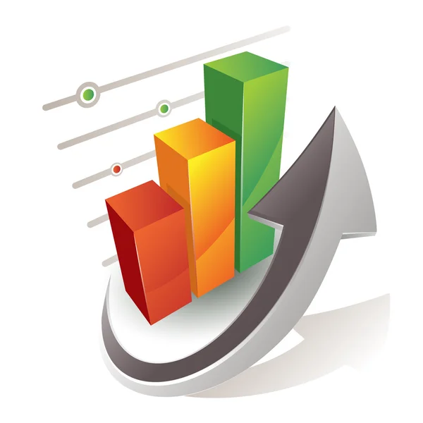 Pfeil und bunte Balkengrafik — Stockvektor
