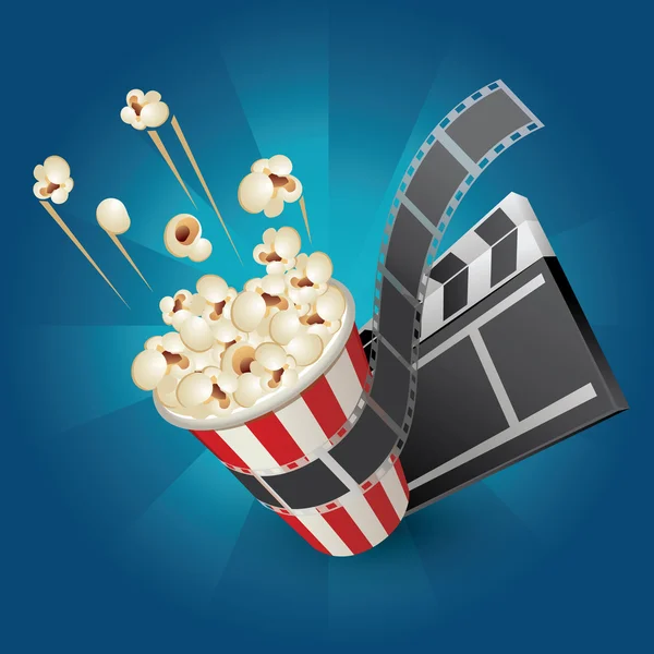 Pop corn with film strip and movie clapper — Stock Vector