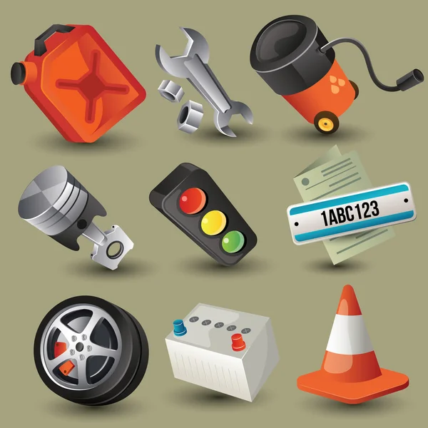 Conjunto de herramientas de coche, piezas, accesorios (iconos) — Vector de stock