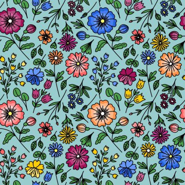 VECTOR 'DA Yaban Çiçekleri Olan Maviliksiz PATTERN