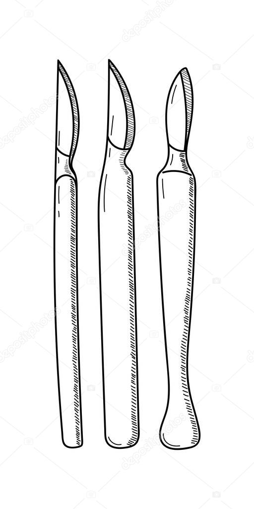 SET OF SURGICAL SCALPELS ON A WHITE BACKGROUND IN VECTOR