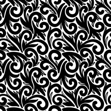 VECTOR 'daki beyazların arka bahçesinde siyah monogramlı, kasvetsiz paterinler.