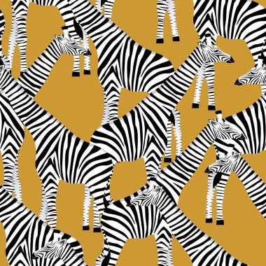 Altın bir arka plan üzerinde çizgili zebra şeklinde stilize edilmiş zürafalar.