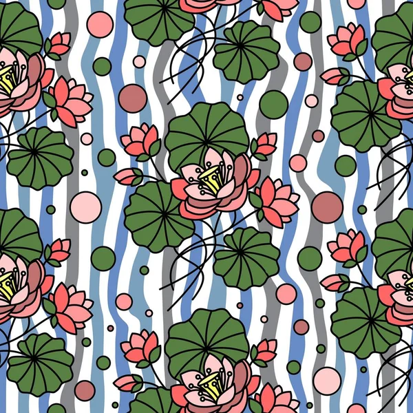 Seamless Pattern Pink Lotuses Water Vector — Stockový vektor