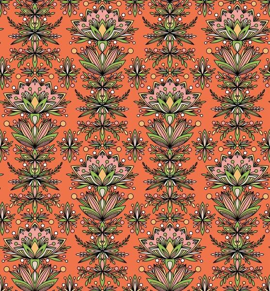 Orange Pattern Fabulous Pink Flowers Vector — Image vectorielle