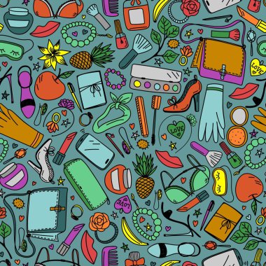 Parlak kadın aksesuarlarıyla kusursuz bir model vektör arka planında