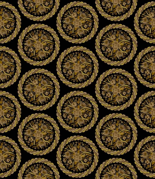 Motif Sans Couture Avec Des Bouquets Fleurs Sauvages Beige Cercles — Image vectorielle