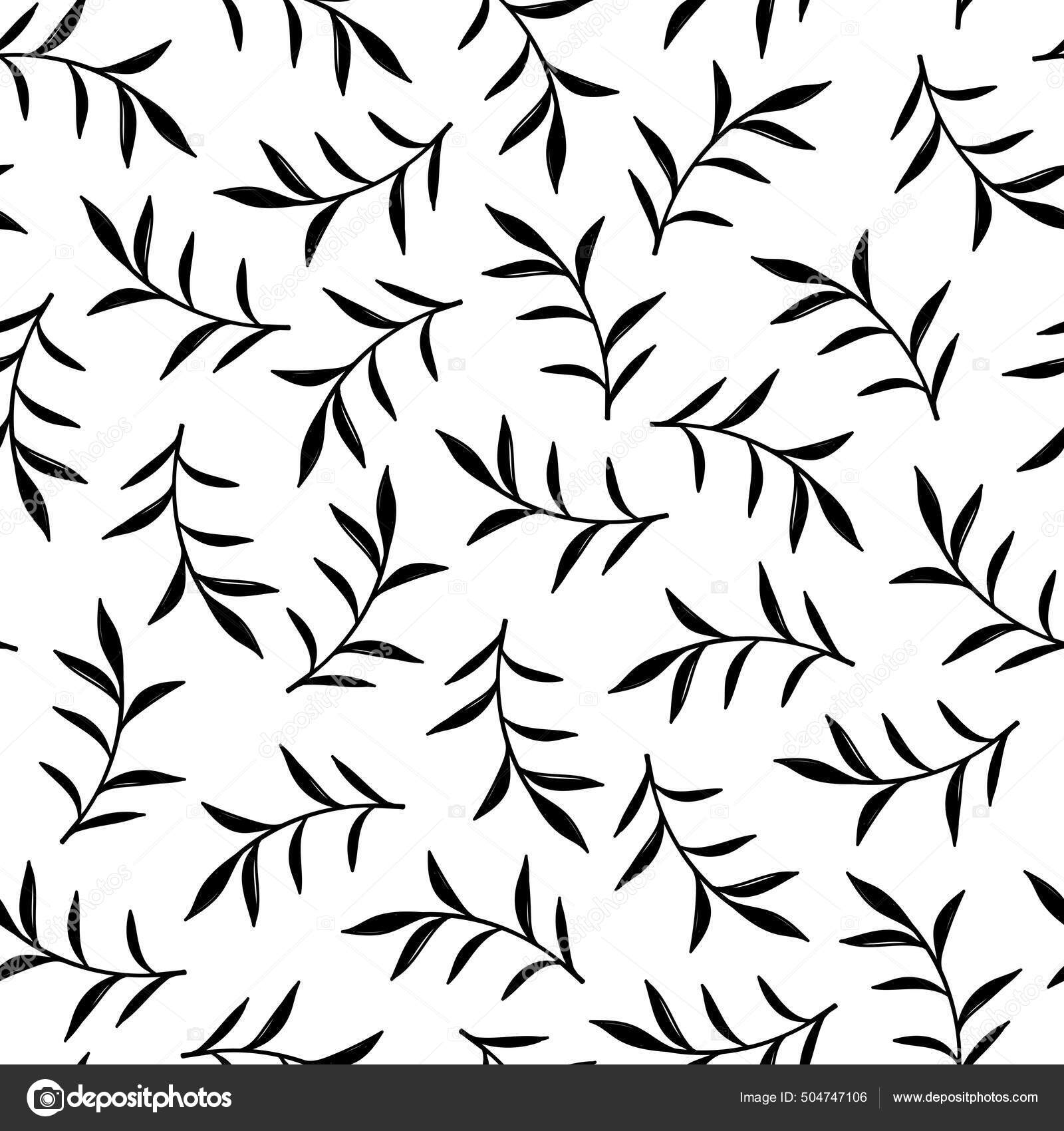 Seamless Autumn Pattern Black Painted Leaves White Background Vector ...