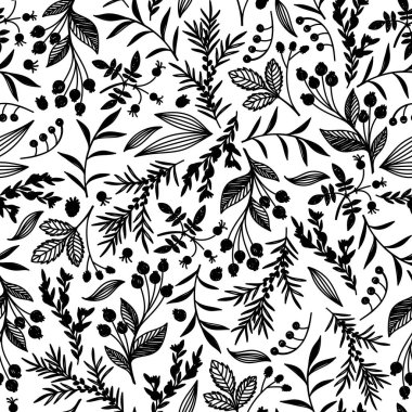 Beyaz bir arka planda siyah sonbahar meyveleriyle kusursuz desen.