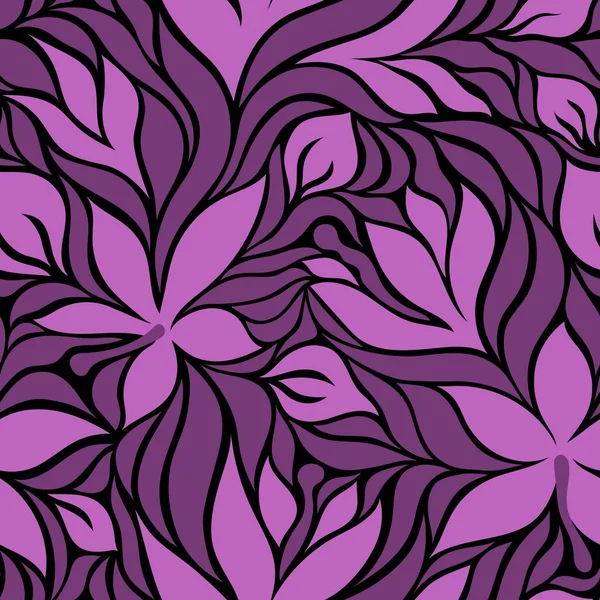 Nahtloses Muster Mit Lila Blüten Auf Schwarzem Hintergrund Einem Vektor — Stockvektor