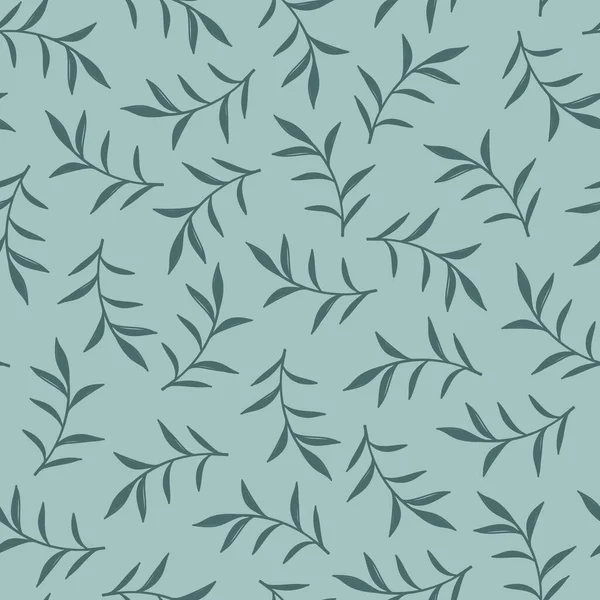 Nahtloses Herbstmuster Mit Mint Bemalten Blättern Auf Blauem Hintergrund Vektor — Stockvektor