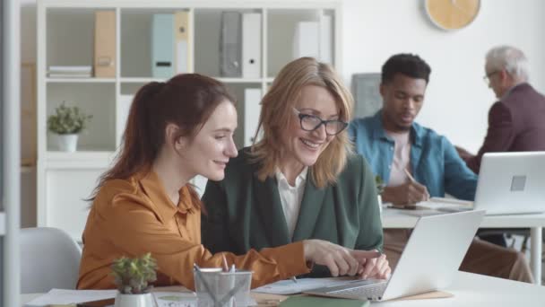 Tour Taille Jeune Femme Blanche Employée Bureau Assise Bureau Avec — Video