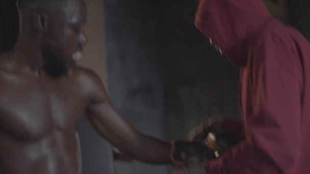 Tir Torse Inclinable Entraîneur Sweat Capuche Portant Des Gants Boxe — Video