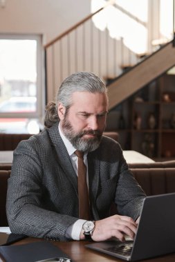 Dizüstü bilgisayarda çalışan iş adamı