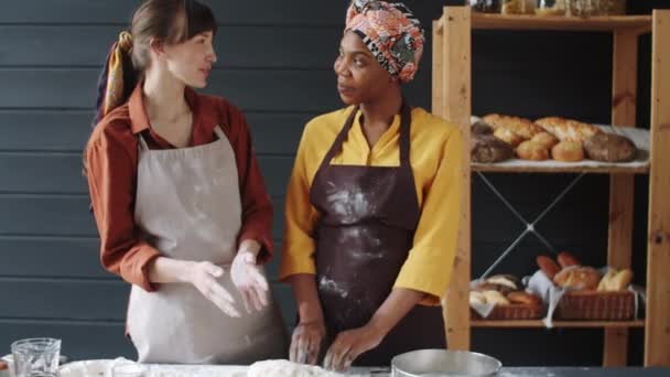 Portrait Collègues Afro Américaines Caucasiennes Positives Avec Les Mains Dans — Video