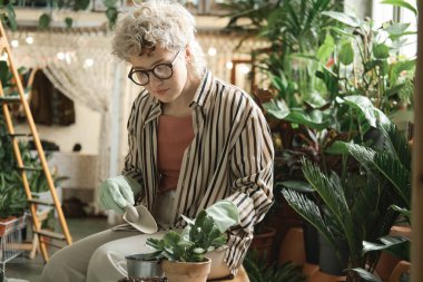 Bahçeye çiçek eken kadın