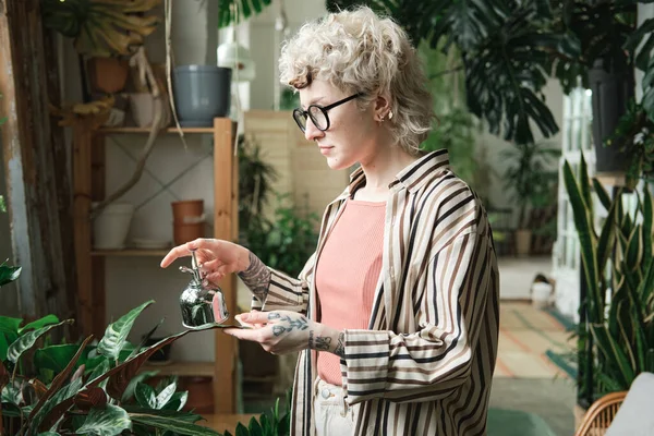 식물에 관심이 있는 여성 — 스톡 사진
