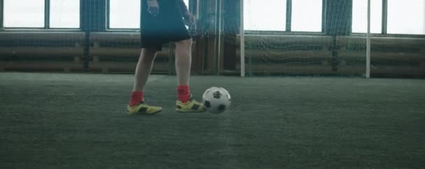 Anamórfico Baixa Seção Tiro Pernas Atleta Futebol Profissional Sportswear Driblando — Vídeo de Stock