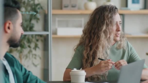 Joven Mujer Negocios Hermosa Discutiendo Proyecto Con Equipo Colegas Reunión — Vídeos de Stock