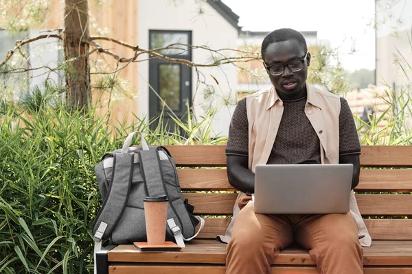Joven freelancer trabajando en laptop — Foto de Stock