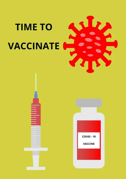 Ora Vaccinare Illustrazione Colori Siringa Medica Con Vaccino Coronavirus Distrugge — Foto Stock