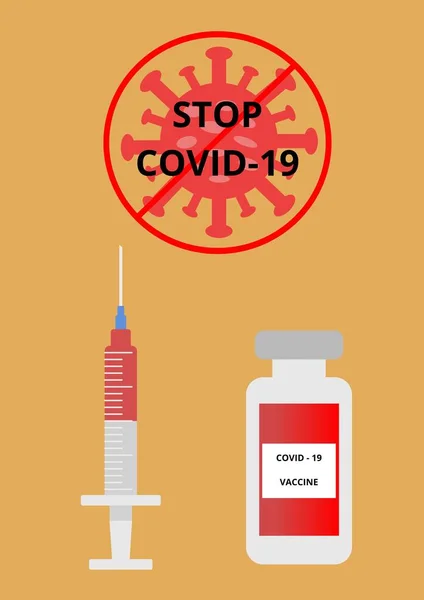 Stop Covid Kolorowa Ilustracja Strzykawka Medyczna Szczepionką Przeciw Koronawirusowi Niszczy — Zdjęcie stockowe