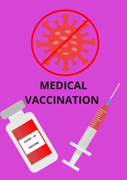 Tıbbi Aşılama Renk Çizimi Coronavirus Aşısı Ile Tıbbi Şırınga Covid — Stok fotoğraf