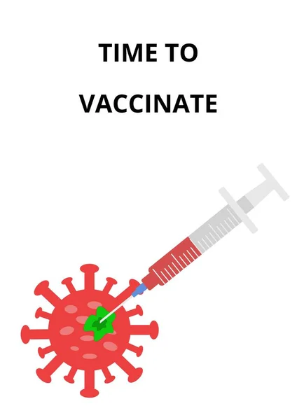 Время Прививать Цветные Иллюстрации Медицинский Шприц Коронавирусом Уничтожает Вирус Covid — стоковое фото