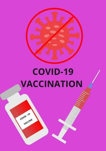 Covid 19ワクチン接種カラーイラスト コロナウイルスワクチンによる医療用注射器はCovid 19ウイルスを破壊する コロナウイルスに対するワクチン接種の概念 ピンクの背景に隔離された ストック画像