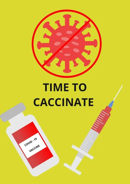 色のイラストをワクチン接種する時間 コロナウイルスワクチンによる医療用注射器はCovid 19ウイルスを破壊する コロナウイルスに対するワクチン接種の概念 黄色の背景に隔離された ストックフォト