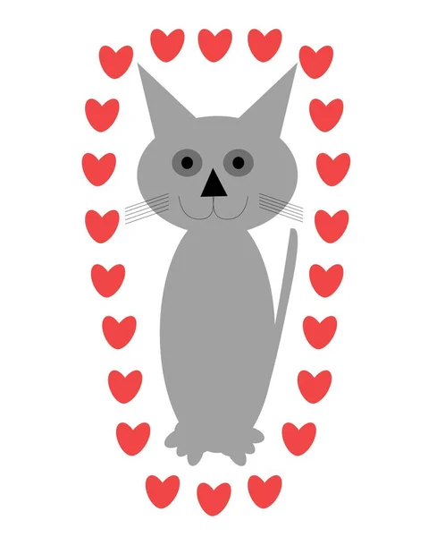 Happy Valentine Day Illustration Holiday Greeting Card Poster Banner Cat — Stock Photo, Image