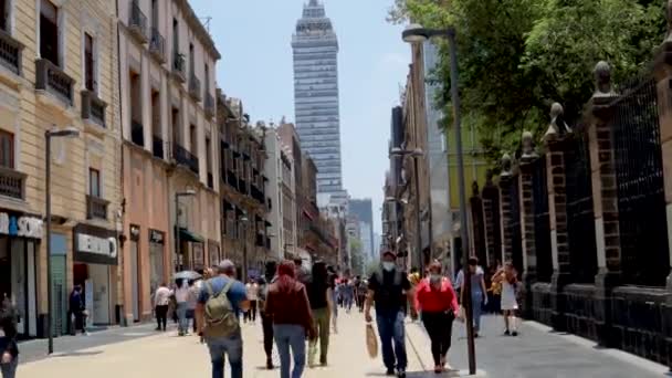 Cidade México México Junho 2021 Pessoas Andando Rua Madero Cidade — Vídeo de Stock