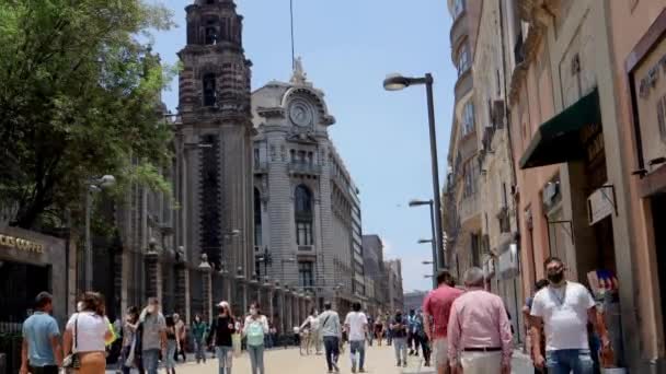 Cidade México México Junho 2021 Pessoas Caminhando Pelo Centro Cidade — Vídeo de Stock