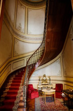 Mexico City, Mexico- June 2021: Interior staircase of the castle of Chapultepec, this staircase was used by the servants while the emperor and his family enjoyed the comfort of an electric elevator. clipart