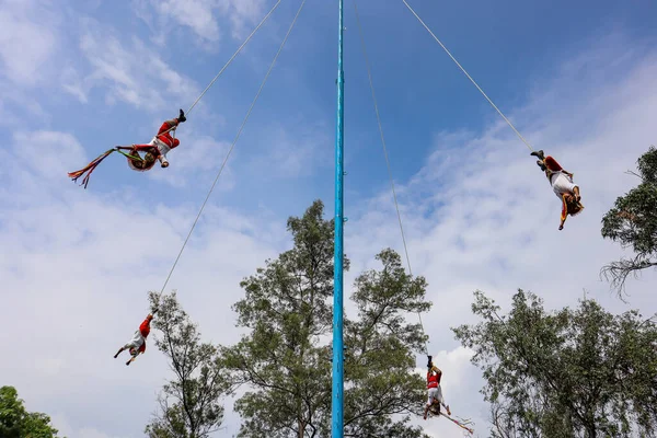 Mexico City Mexico Június 2021 Papantla Flyer Végrehajtja Rituális Repülés — Stock Fotó